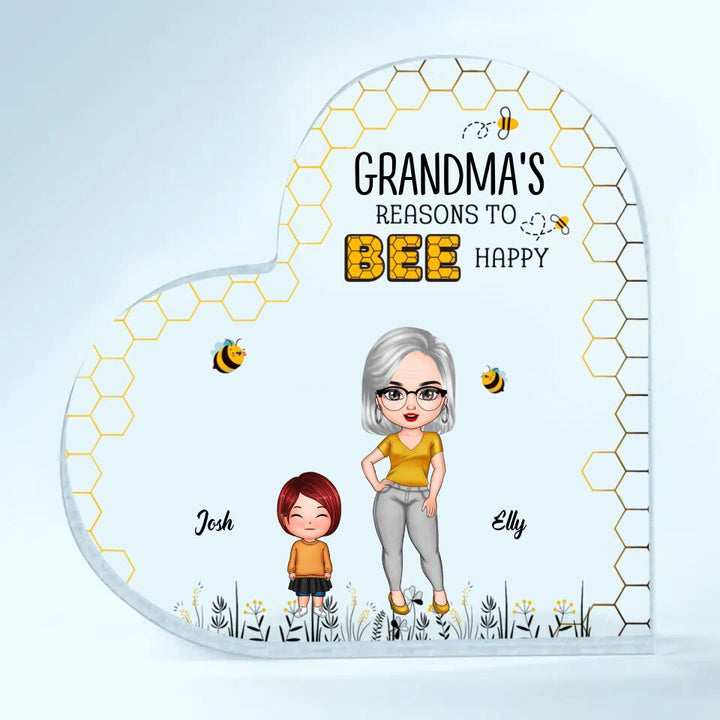 Personalized Heart-shaped Acrylic Plaque - Gift For Grandma - Reasons To Bee Happy ARND0014