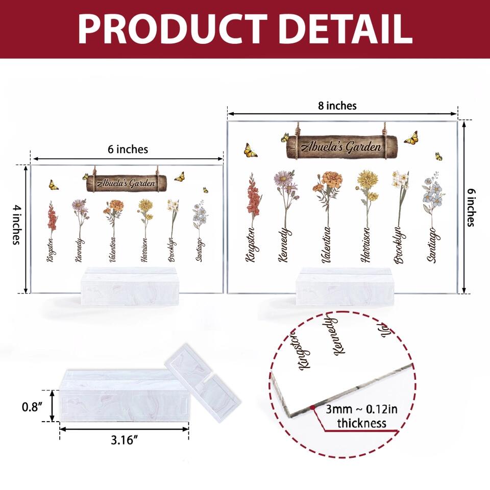 Personalized Acrylic Plaque - Mother's Day Gift For Grandma - Grandma's Garden ARND036