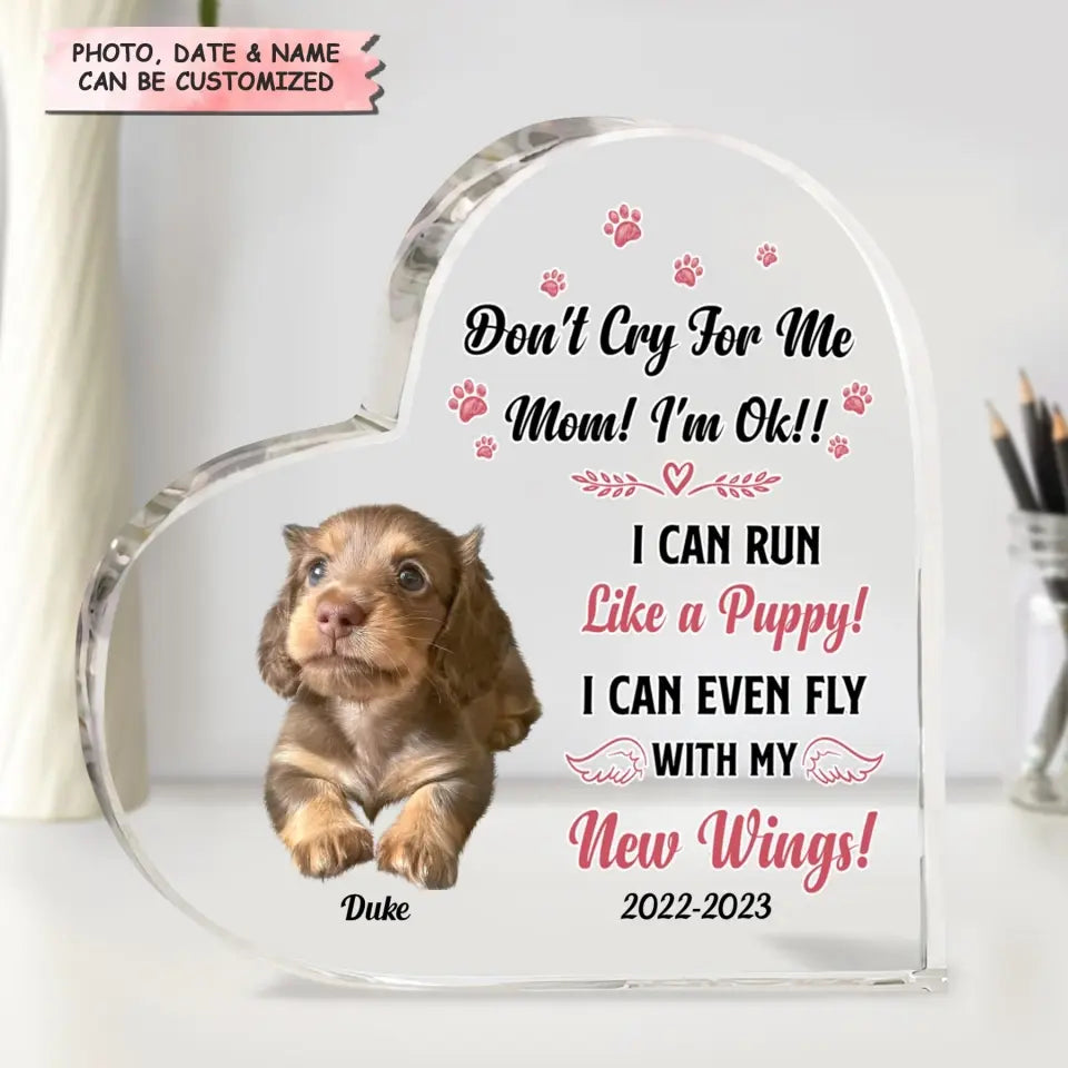 Personalized Heart-shaped Acrylic Plaque - Memorial, Mother's Day Gift For Dog Mom, Dog Mama, Dog Nana - Don't Cry For Me ARND018