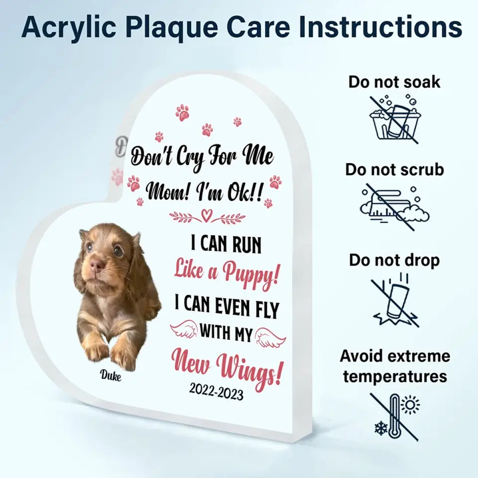 Personalized Heart-shaped Acrylic Plaque - Memorial, Mother's Day Gift For Dog Mom, Dog Mama, Dog Nana - Don't Cry For Me ARND018
