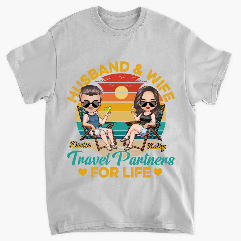 Personalize T-shirt - Gift For Couple - Husband & Wife Travel Partners For Life ARND0014