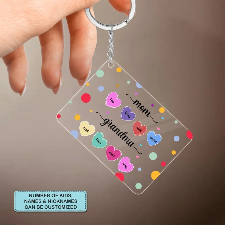 Personalized Keychain - Mother's Day, Birthday Gift For Mom, Grandma, Stepmom - Mom Grandma Heart ARND018
