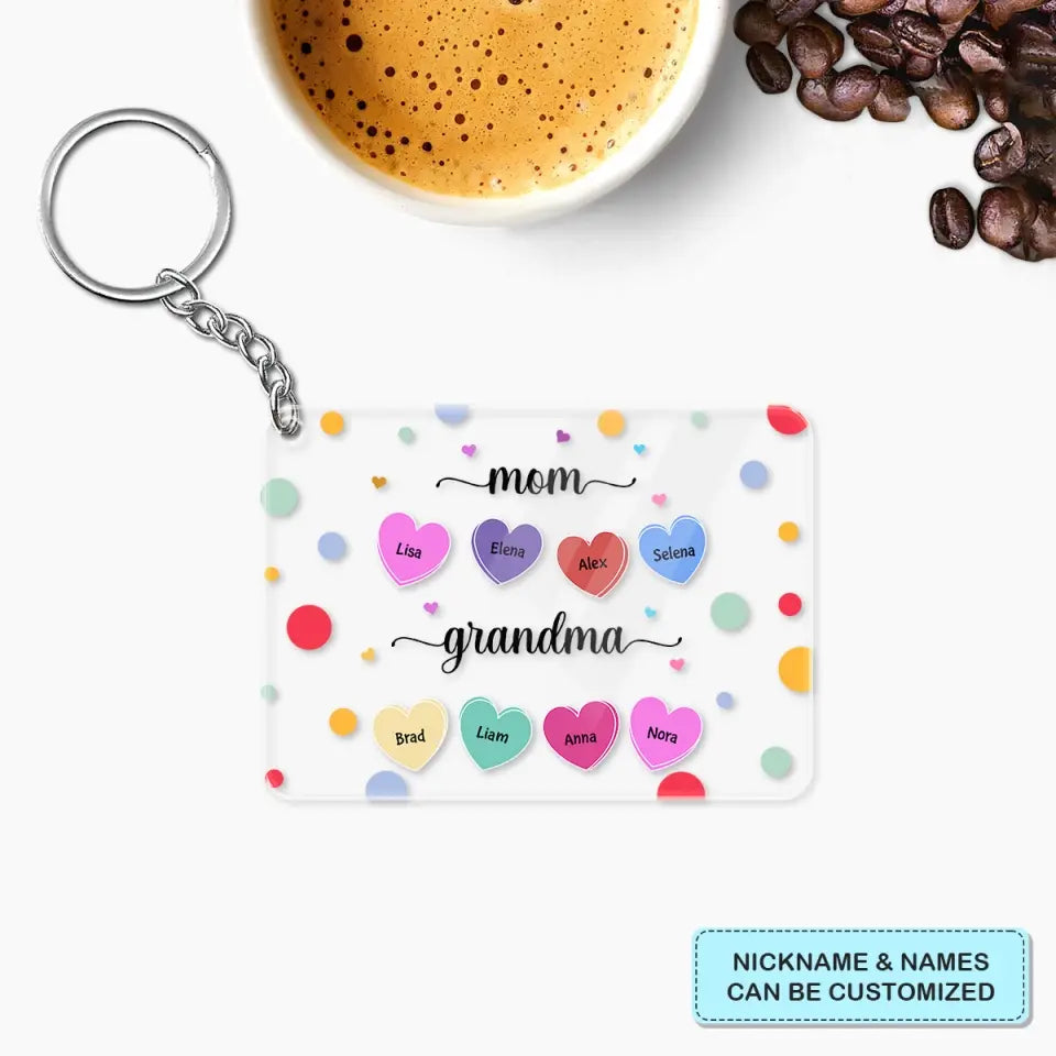Personalized Keychain - Mother's Day, Birthday Gift For Mom, Grandma, Stepmom - Mom Grandma Heart ARND018