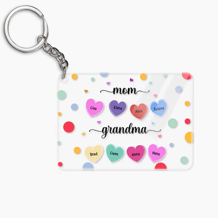 Personalized Keychain - Mother's Day, Birthday Gift For Mom, Grandma, Stepmom - Mom Grandma Heart ARND018