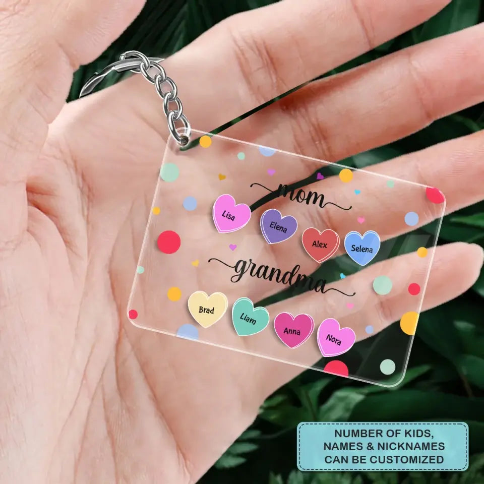 Personalized Keychain - Mother's Day, Birthday Gift For Mom, Grandma, Stepmom - Mom Grandma Heart ARND018