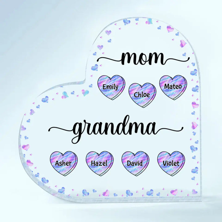 Personalized Heart-shaped Acrylic Plaque - Mother's Day, Birthday Gift For Mom, Grandma - Mom Grandma Hologram Heart ARND018