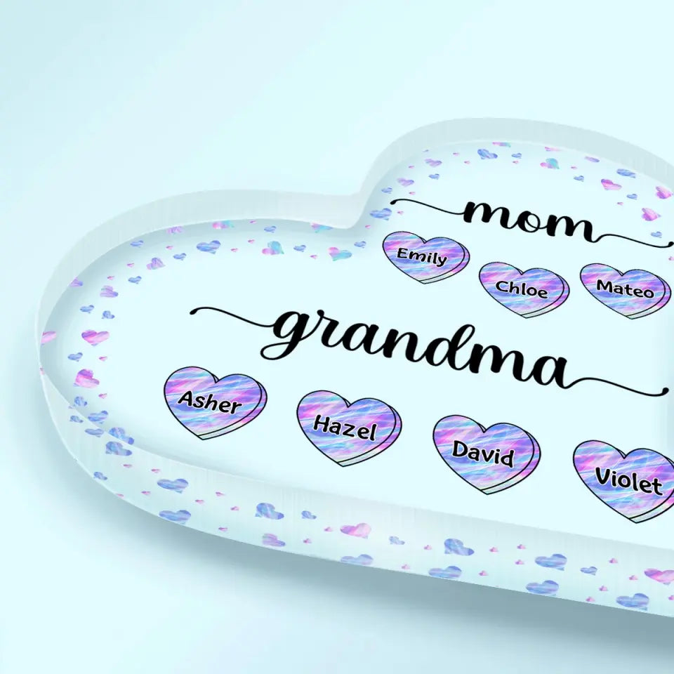 Personalized Heart-shaped Acrylic Plaque - Mother's Day, Birthday Gift For Mom, Grandma - Mom Grandma Hologram Heart ARND018