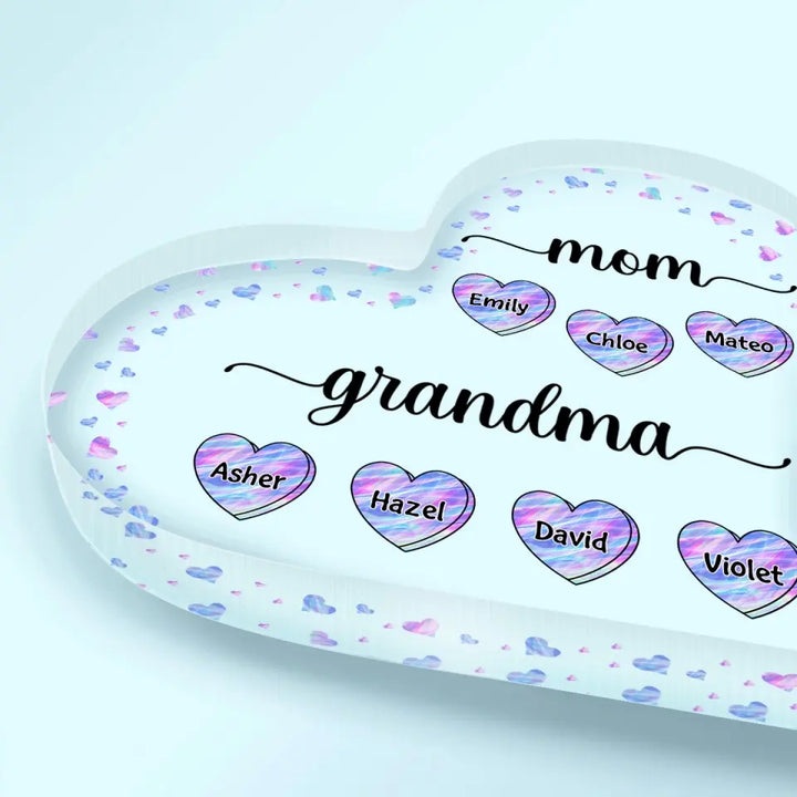 Personalized Heart-shaped Acrylic Plaque - Mother's Day, Birthday Gift For Mom, Grandma - Mom Grandma Hologram Heart ARND018