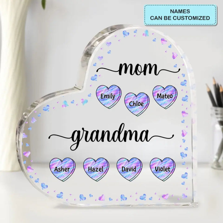 Personalized Heart-shaped Acrylic Plaque - Mother's Day, Birthday Gift For Mom, Grandma - Mom Grandma Hologram Heart ARND018