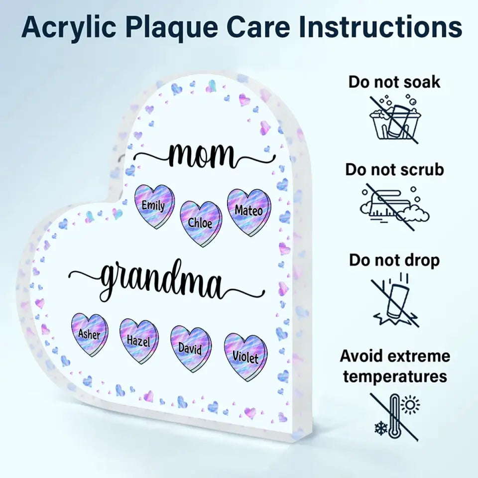 Personalized Heart-shaped Acrylic Plaque - Mother's Day, Birthday Gift For Mom, Grandma - Mom Grandma Hologram Heart ARND018
