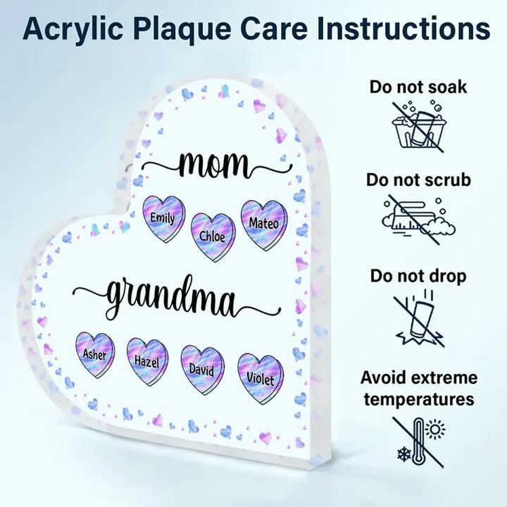 Personalized Heart-shaped Acrylic Plaque - Mother's Day, Birthday Gift For Mom, Grandma - Mom Grandma Hologram Heart ARND018