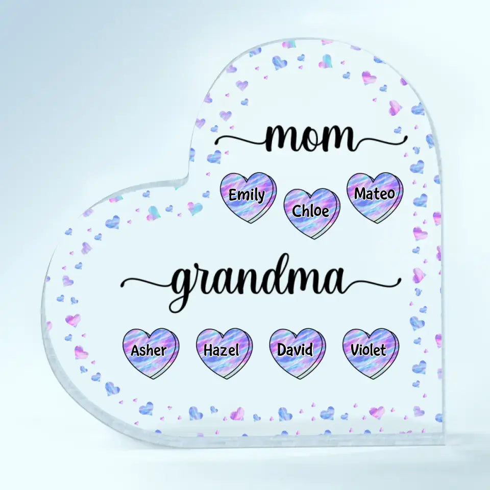 Personalized Heart-shaped Acrylic Plaque - Mother's Day, Birthday Gift For Mom, Grandma - Mom Grandma Hologram Heart ARND018