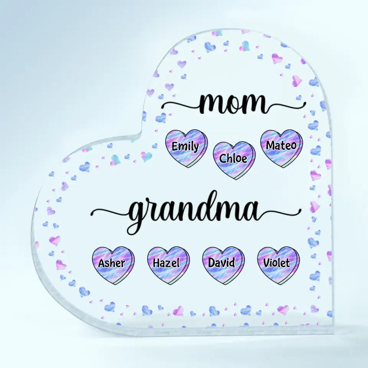 Personalized Heart-shaped Acrylic Plaque - Mother's Day, Birthday Gift For Mom, Grandma - Mom Grandma Hologram Heart ARND018