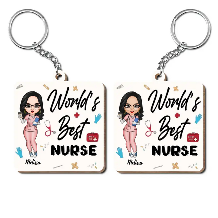 Personalized Wooden Keychain - Nurse's Day, Birthday Gift For Nurse - World's Best Nurse ARND005