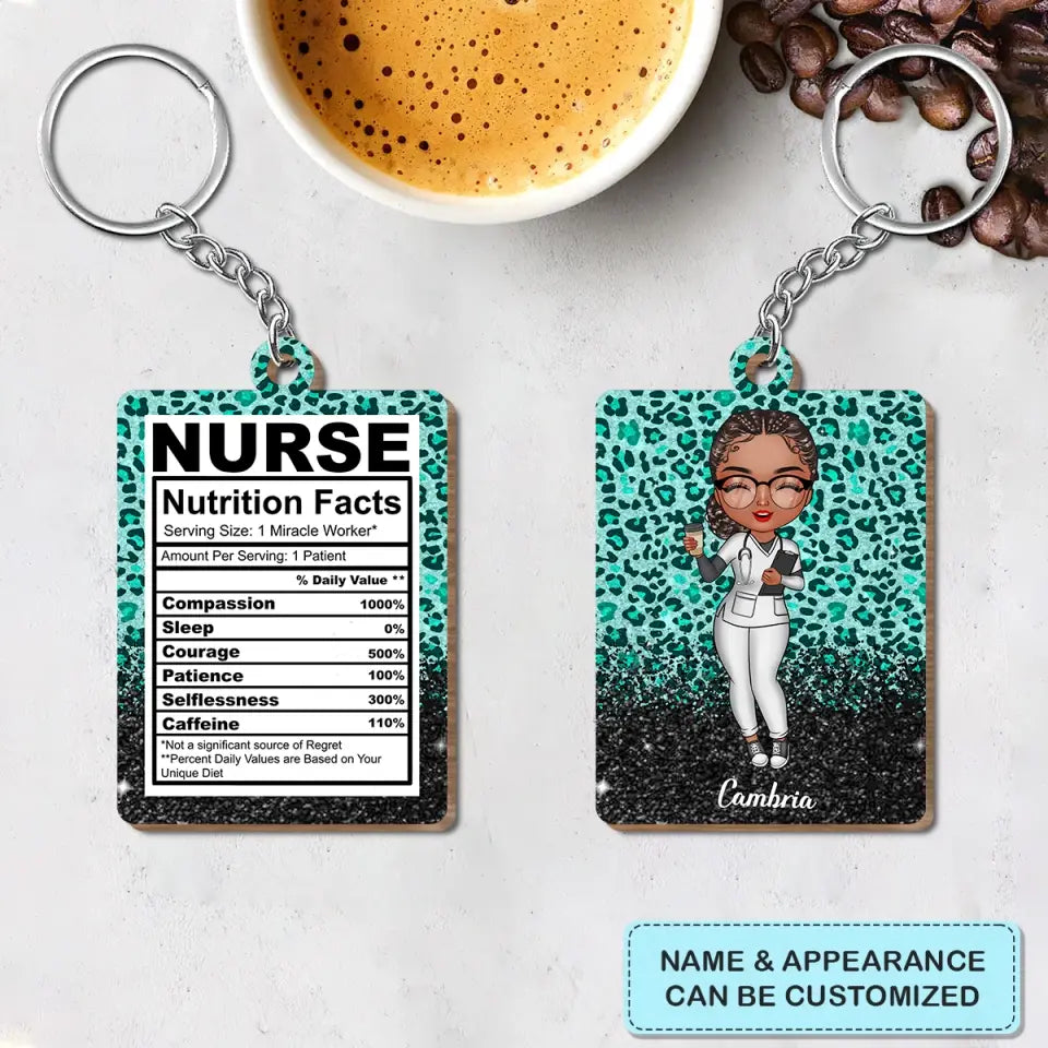 Personalized Wooden Keychain - Nurse's Day, Birthday Gift For Nurse - Nurse Nutritional Facts ARND005