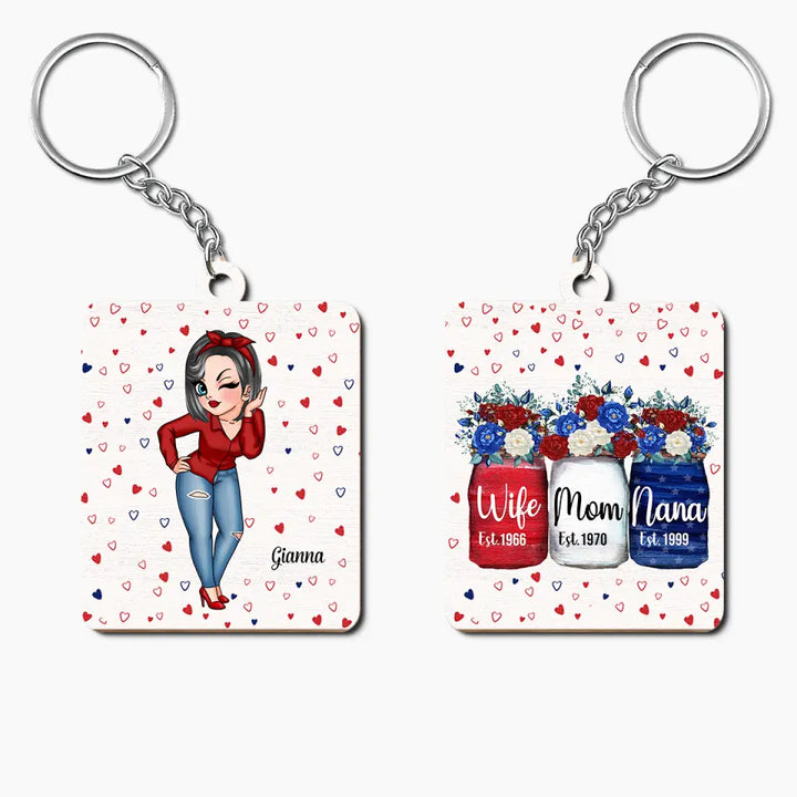 Personalized Wooden Keychain - Mother's Day, Birthday Gift For Wife, Mom, Grandma - Wife Mom Nana ARND005