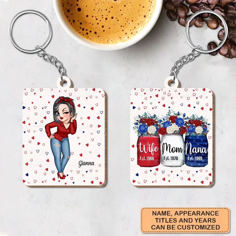 Personalized Wooden Keychain - Mother's Day, Birthday Gift For Wife, Mom, Grandma - Wife Mom Nana ARND005
