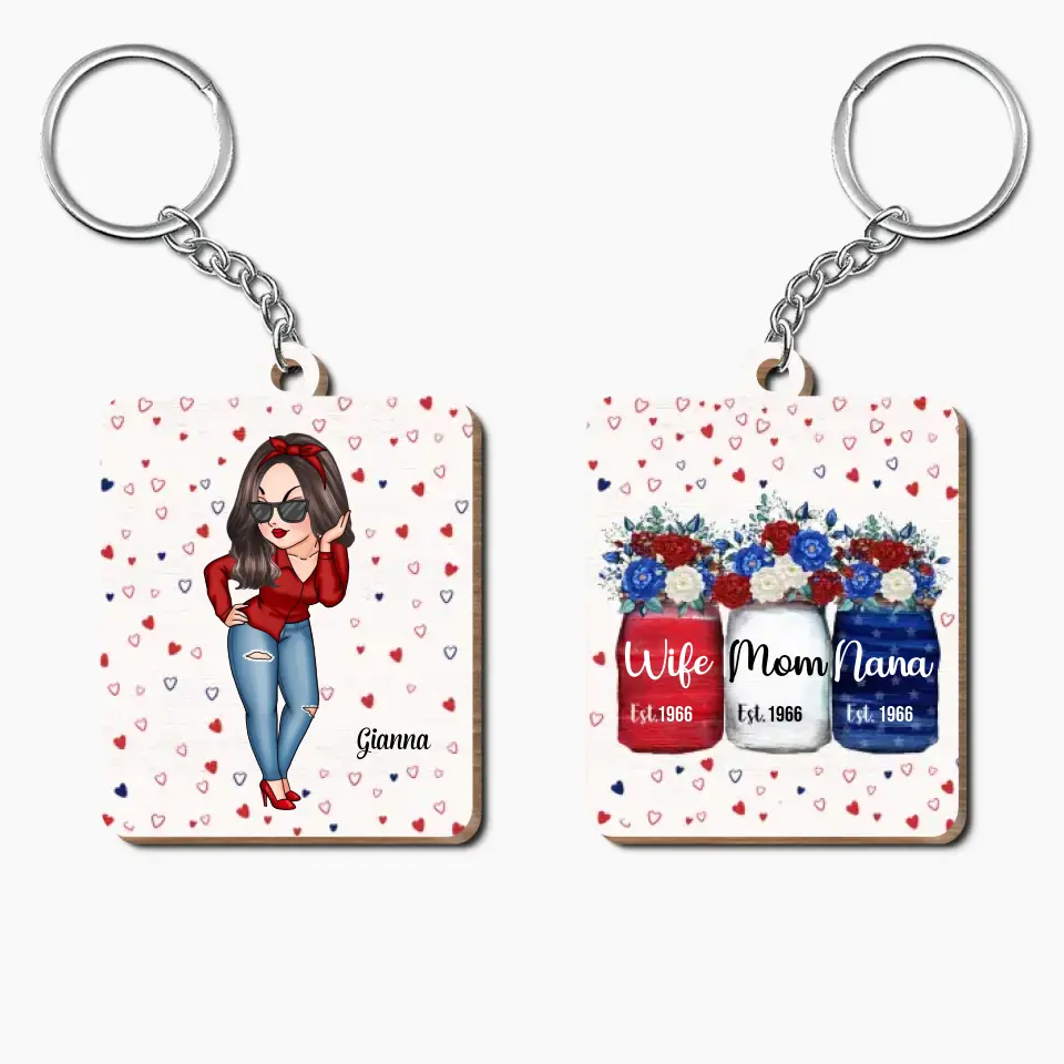 Personalized Wooden Keychain - Mother's Day, Birthday Gift For Wife, Mom, Grandma - Wife Mom Nana ARND005