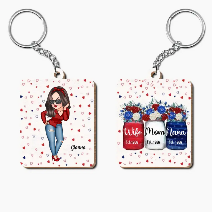 Personalized Wooden Keychain - Mother's Day, Birthday Gift For Wife, Mom, Grandma - Wife Mom Nana ARND005