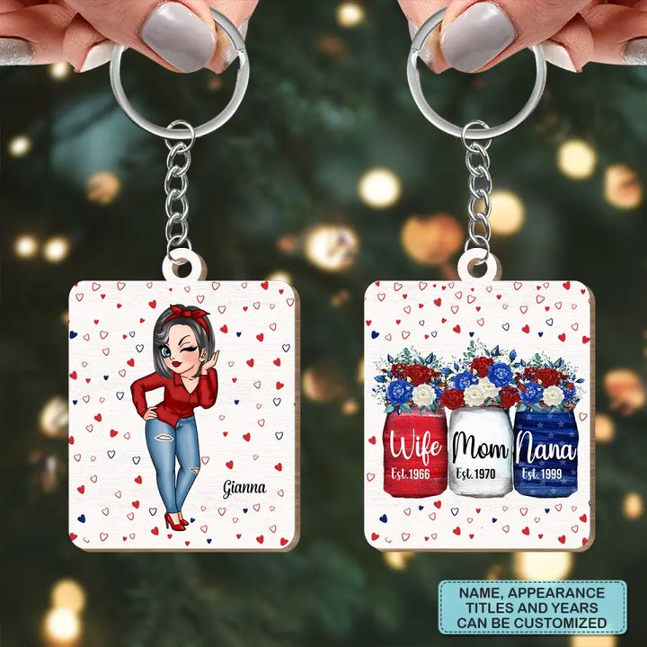 Personalized Wooden Keychain - Mother's Day, Birthday Gift For Wife, Mom, Grandma - Wife Mom Nana ARND005