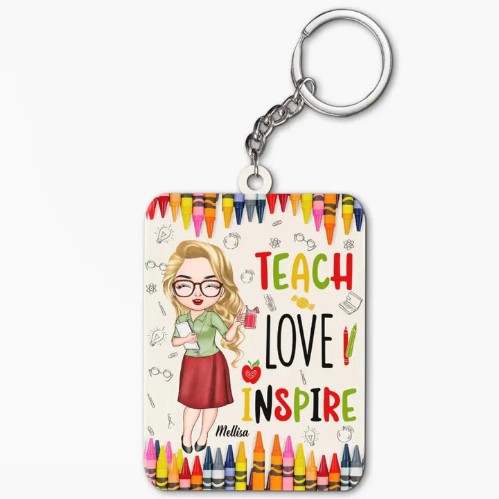Personalized Keychain - Teacher's Day, Birthday Gift For Teacher - Teach Love Inspire Colorful Crayons ARND0014