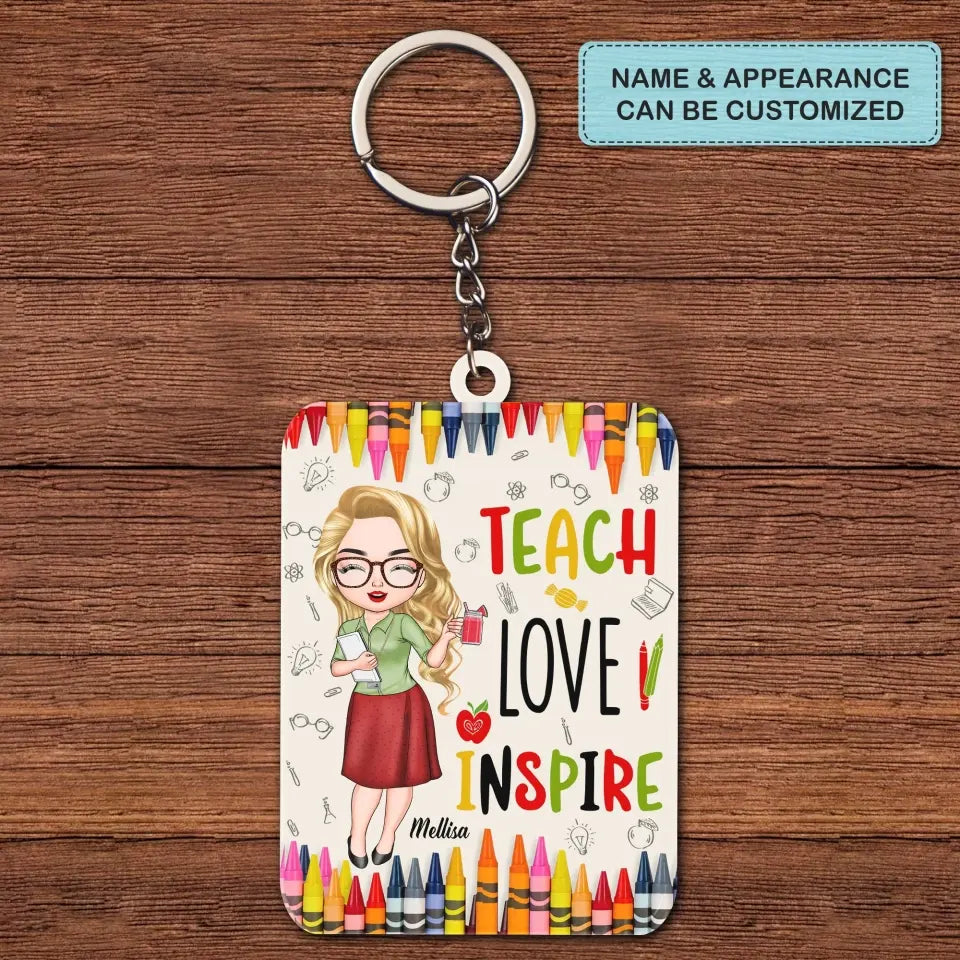 Personalized Keychain - Teacher's Day, Birthday Gift For Teacher - Teach Love Inspire Colorful Crayons ARND0014