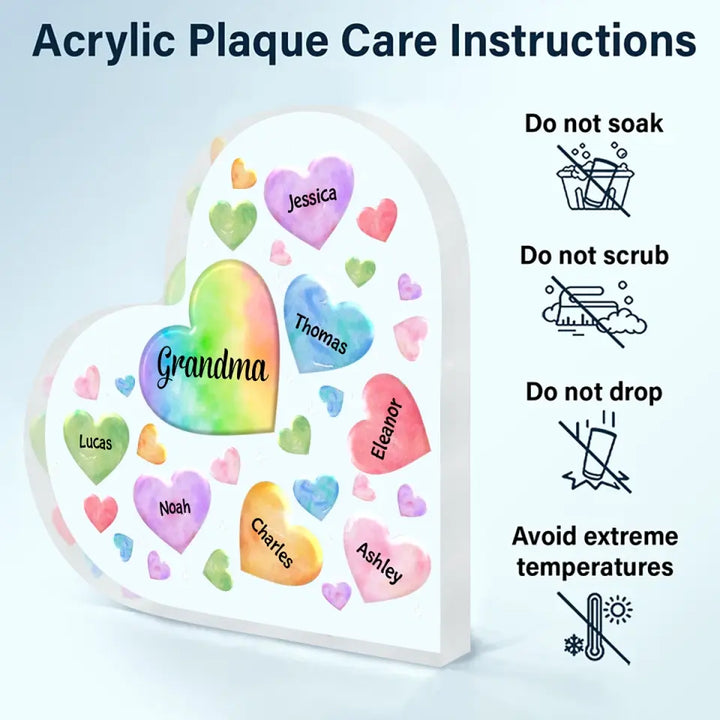 Personalized Heart-shaped Acrylic Plaque - Mother's Day, Birthday Gift For Mom, Grandma - Hearts In Heart ARND018