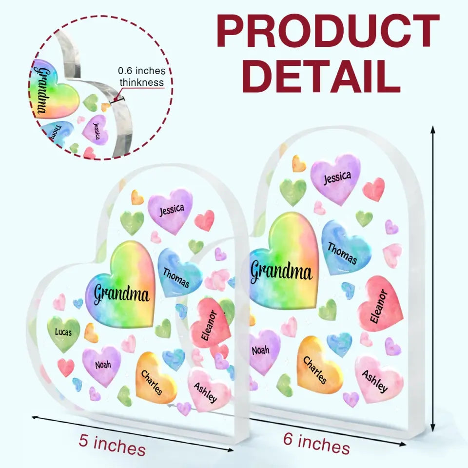 Personalized Heart-shaped Acrylic Plaque - Mother's Day, Birthday Gift For Mom, Grandma - Hearts In Heart ARND018