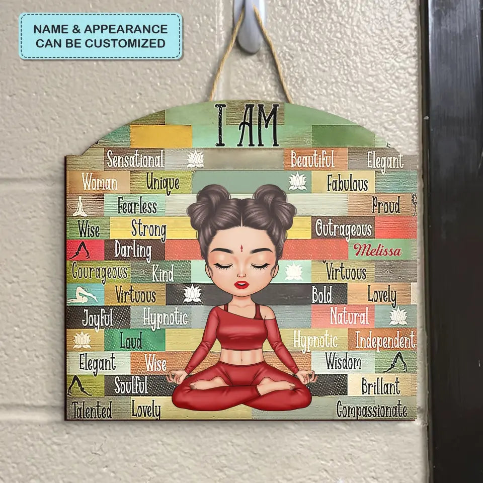 Personalized Door Sign - Birthday Gift For Yoga Lover - I Am Bold Strong Beautiful ARND018