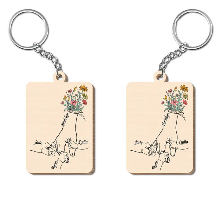 Personalized Wooden Keychain - Mother's Day Gift For Mom, Grandma - Hold Mom's Hand ARND005