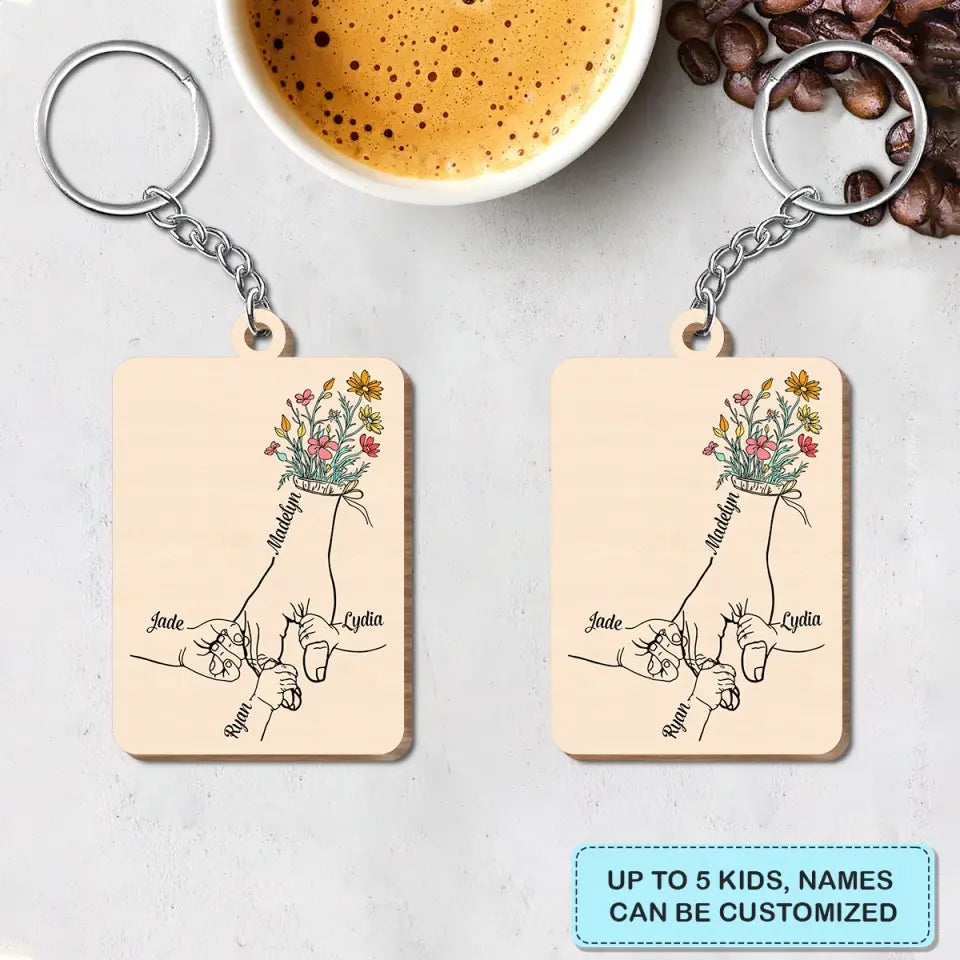 Personalized Wooden Keychain - Mother's Day Gift For Mom, Grandma - Hold Mom's Hand ARND005