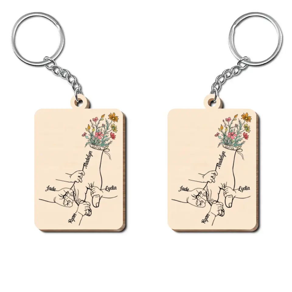 Personalized Wooden Keychain - Mother's Day Gift For Mom, Grandma - Hold Mom's Hand ARND005