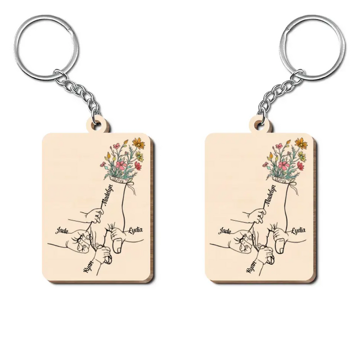 Personalized Wooden Keychain - Mother's Day Gift For Mom, Grandma - Hold Mom's Hand ARND005