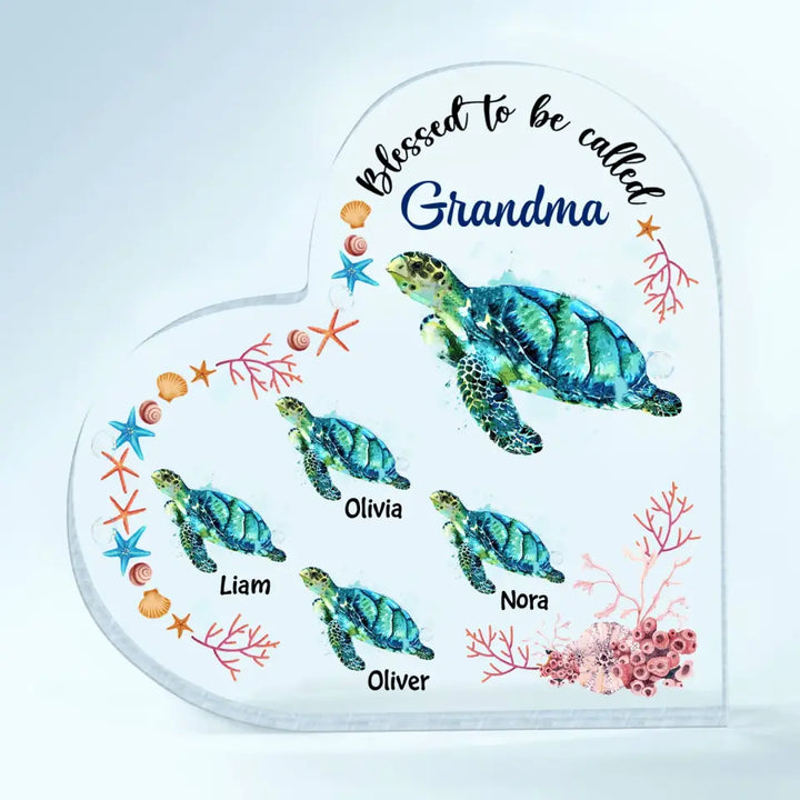 Personalized Heart-shaped Acrylic Plaque - Mother's Day, Birthday Gift For Mom, Grandma - Blessed To Be Called Nana Turtle ARND0014