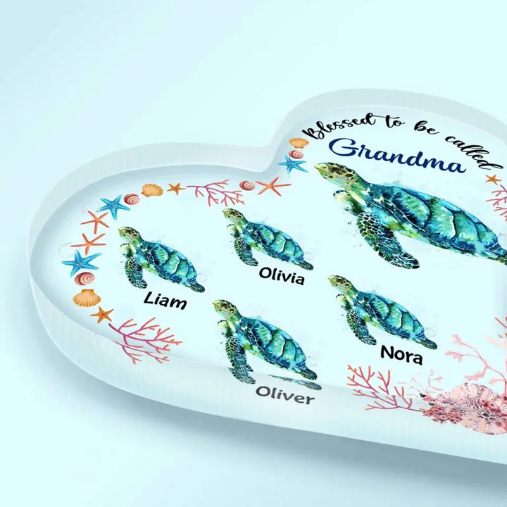 Personalized Heart-shaped Acrylic Plaque - Mother's Day, Birthday Gift For Mom, Grandma - Blessed To Be Called Nana Turtle ARND0014