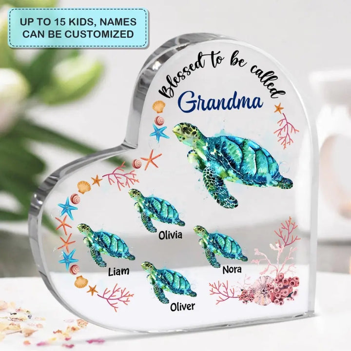 Personalized Heart-shaped Acrylic Plaque - Mother's Day, Birthday Gift For Mom, Grandma - Blessed To Be Called Nana Turtle ARND0014