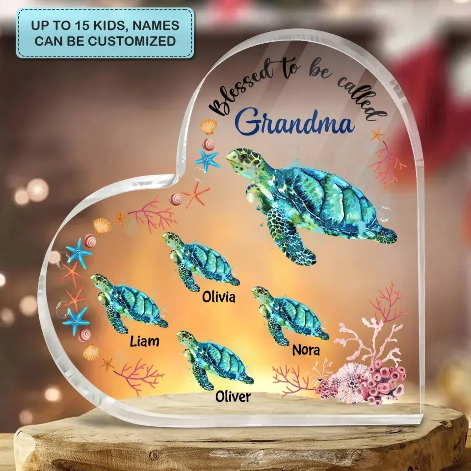 Personalized Heart-shaped Acrylic Plaque - Mother's Day, Birthday Gift For Mom, Grandma - Blessed To Be Called Nana Turtle ARND0014