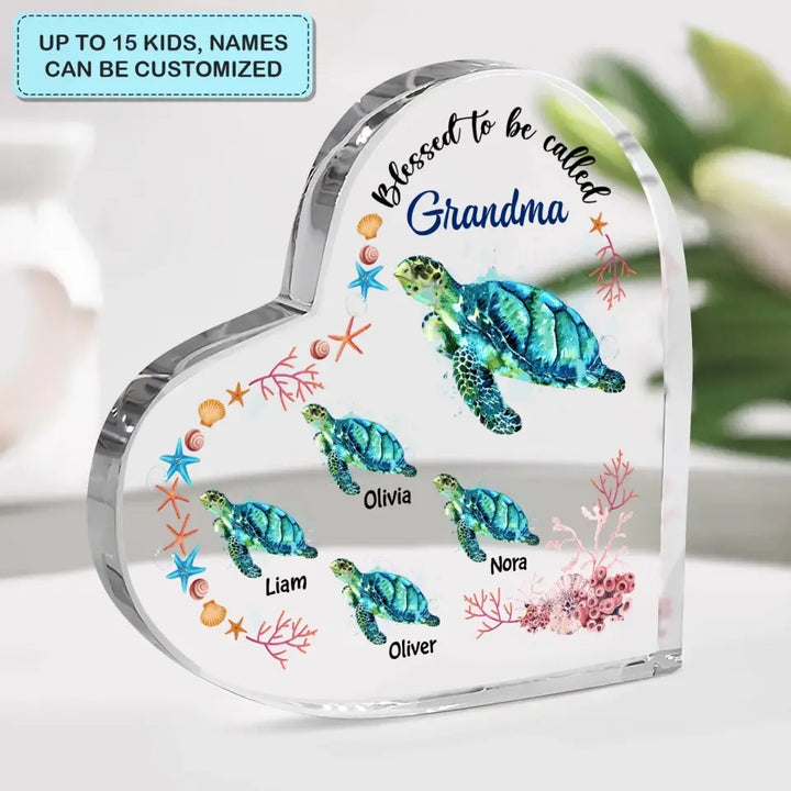Personalized Heart-shaped Acrylic Plaque - Mother's Day, Birthday Gift For Mom, Grandma - Blessed To Be Called Nana Turtle ARND0014