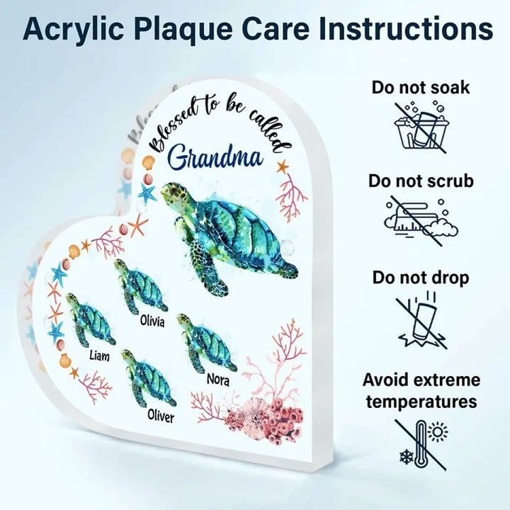 Personalized Heart-shaped Acrylic Plaque - Mother's Day, Birthday Gift For Mom, Grandma - Blessed To Be Called Nana Turtle ARND0014