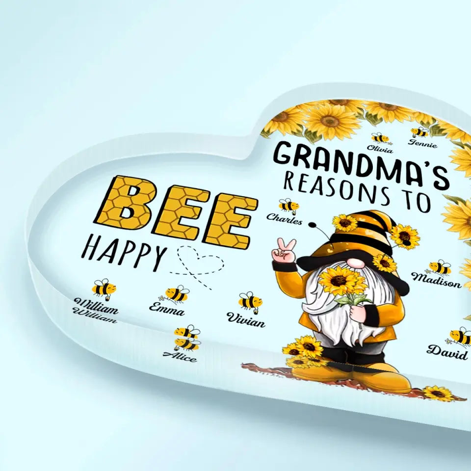 Personalized Heart-shaped Acrylic Plaque - Mother's Day, Birthday Gift For Mom, Grandma - Grandma's Reasons To Bee Happy V2 ARND018