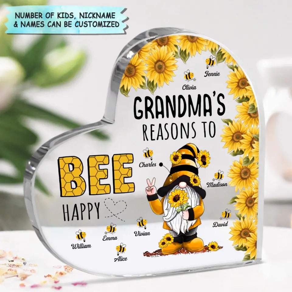 Personalized Heart-shaped Acrylic Plaque - Mother's Day, Birthday Gift For Mom, Grandma - Grandma's Reasons To Bee Happy V2 ARND018