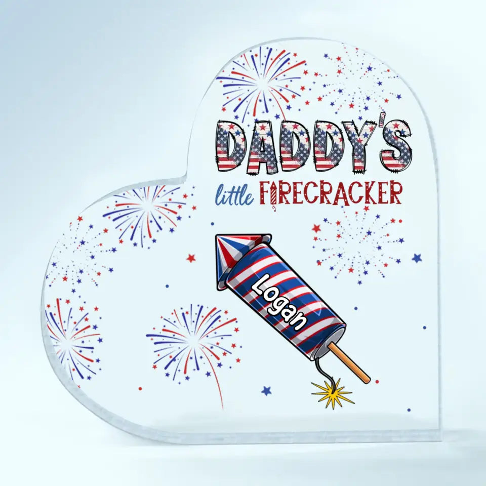 Personalized Heart-shaped Acrylic Plaque - Mother's Day, Birthday Gift For Mom & Grandma, Father's Day, Birthday Gift For Dad & Grandpa - Little Firecrackers 4th Of July ARND0014