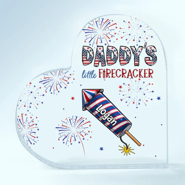 Personalized Heart-shaped Acrylic Plaque - Mother's Day, Birthday Gift For Mom & Grandma, Father's Day, Birthday Gift For Dad & Grandpa - Little Firecrackers 4th Of July ARND0014