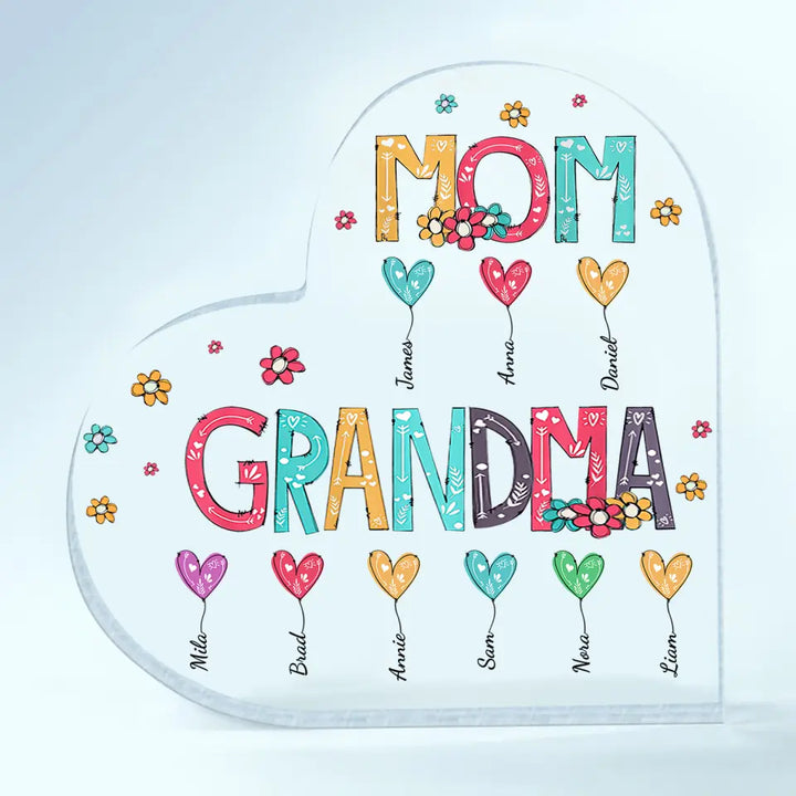 Personalized Heart-shaped Acrylic Plaque - Mother's Day, Birthday Gift For Mom, Grandma - Mom Grandma Heart Balloons ARND0014