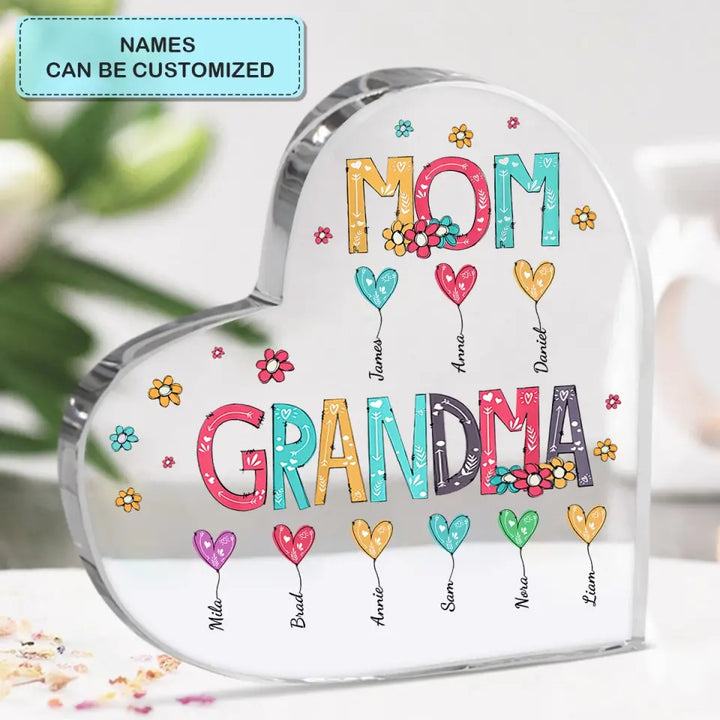 Personalized Heart-shaped Acrylic Plaque - Mother's Day, Birthday Gift For Mom, Grandma - Mom Grandma Heart Balloons ARND0014