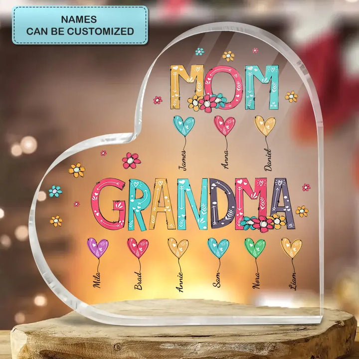 Personalized Heart-shaped Acrylic Plaque - Mother's Day, Birthday Gift For Mom, Grandma - Mom Grandma Heart Balloons ARND0014