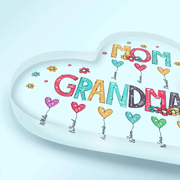 Personalized Heart-shaped Acrylic Plaque - Mother's Day, Birthday Gift For Mom, Grandma - Mom Grandma Heart Balloons ARND0014