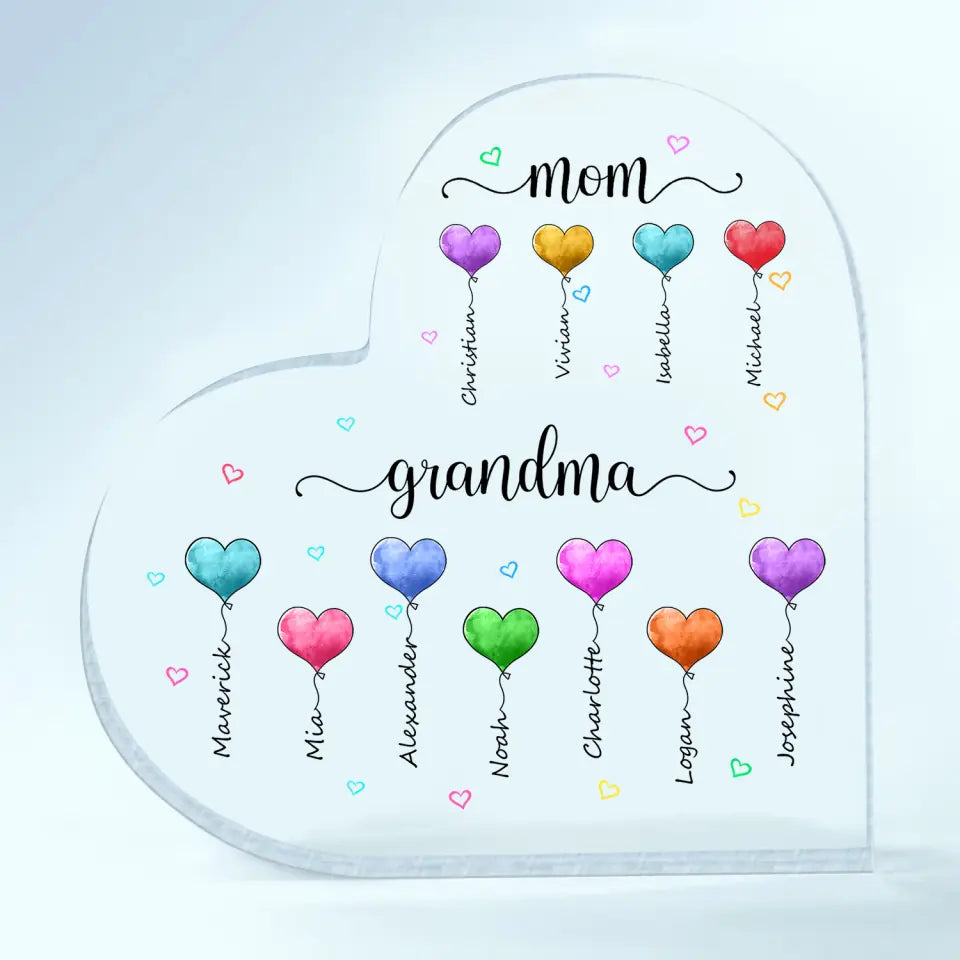 Personalized Heart-shaped Acrylic Plaque - Mother's Day, Birthday Gift For Mom, Grandma - Mom Grandma Heart Balloons ARND0018