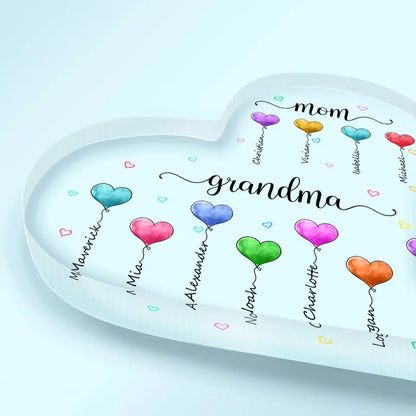 Personalized Heart-shaped Acrylic Plaque - Mother's Day, Birthday Gift For Mom, Grandma - Mom Grandma Heart Balloons ARND0018