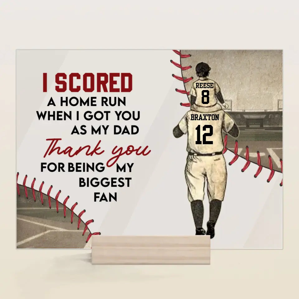 Personalized Acrylic Plaque - Father's Day, Birthday Gift For Dad, Grandpa, Baseball Lover - I Score A Home Run Baseball Dad ARND0014